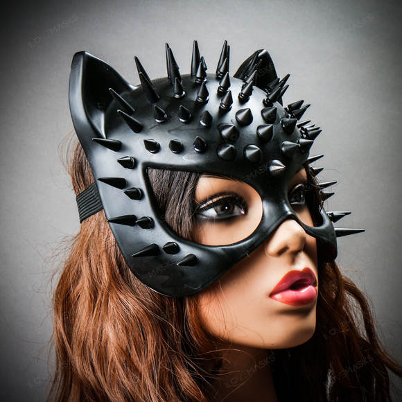 Cat Steampunk Spikes Masquerade Sexy Face Mask - Black - Picture 9 of 10